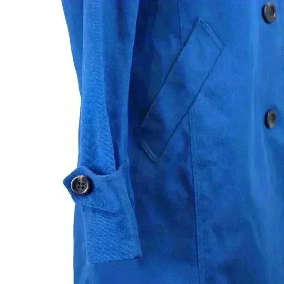 Ann Taylor Cobalt Blue Canvas Car Coat Button Front Cuffs Collar Size XS Petite - Picture 7 of 10